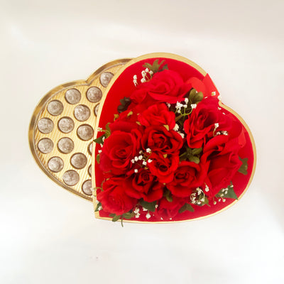 Velvet Heart box with Flowers filled with Truffles